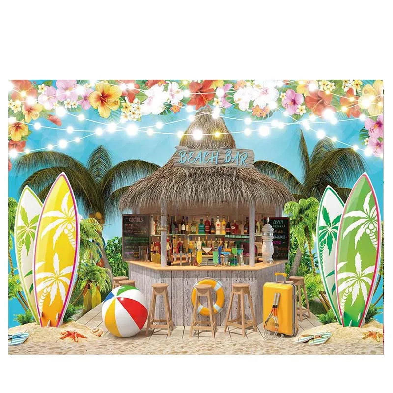 Avezano Summer Tropical Beach Backdrop Hawaiian Aloha Party Seaside Camping Surfboard Ocean Palm Photography Background