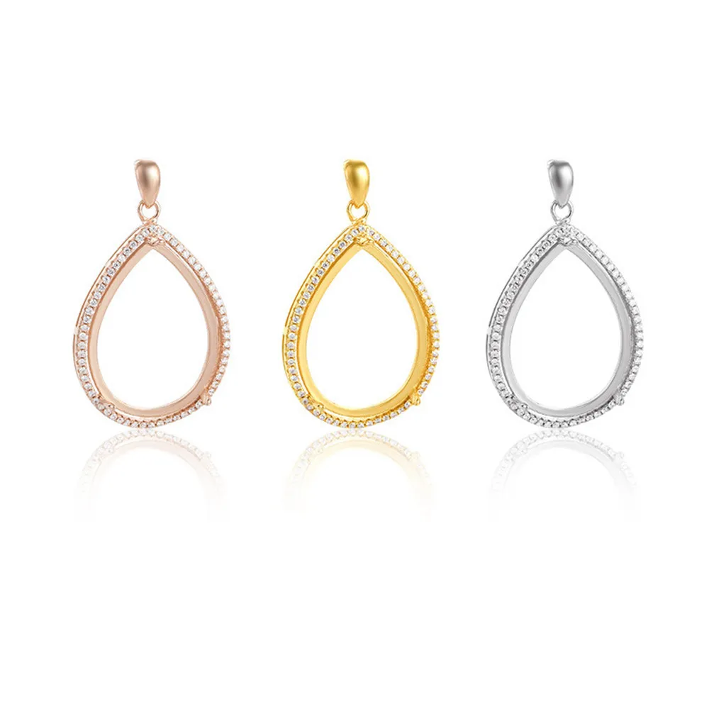 

Pendant Blank (12x16mm/13x18mm/13x24mm/18x25mm Teardrop Blank) 925 Silver Zircon Cabochon Pendant Setting