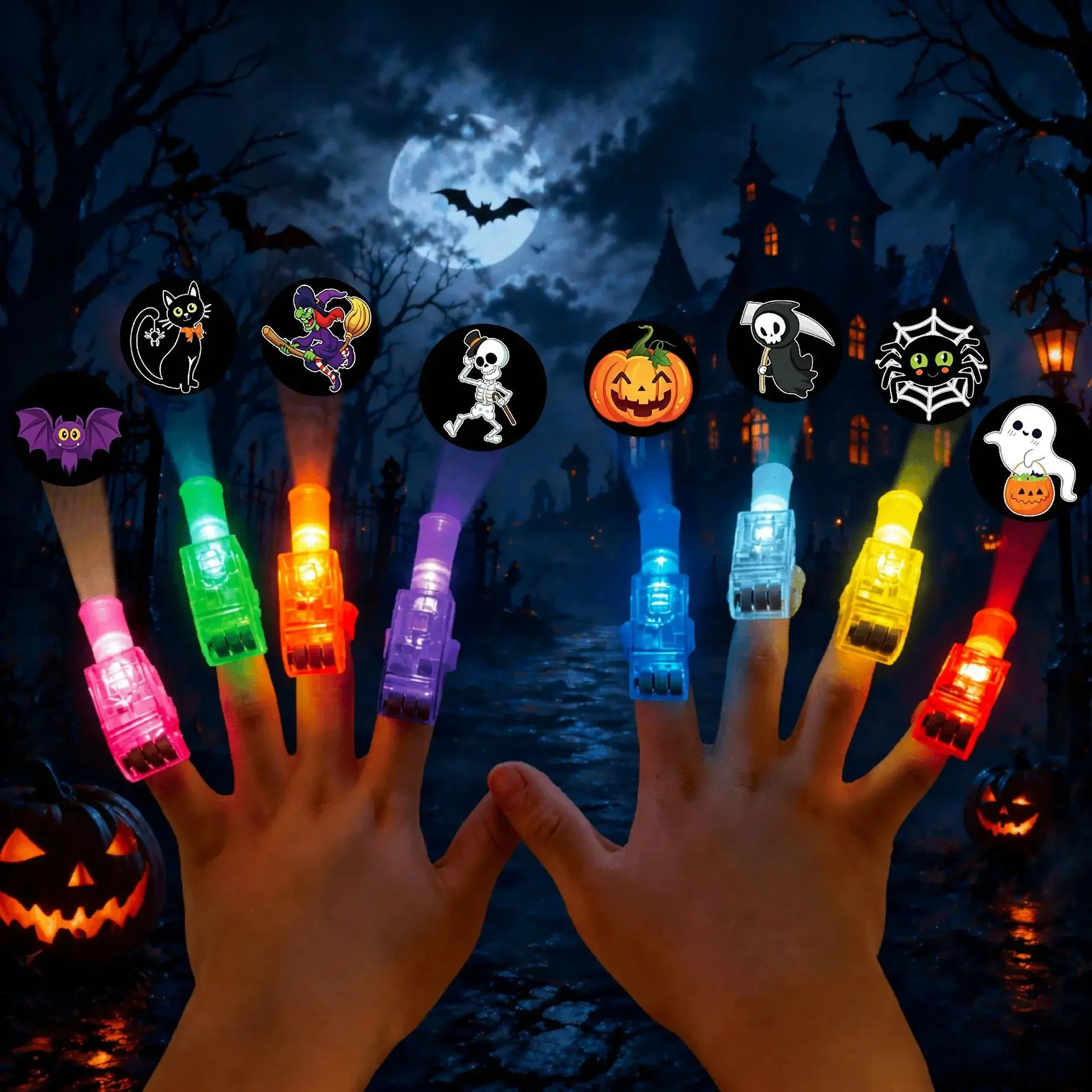 Halloween Finger Lights Glow in the Dark Palm Light Up Toys Trick-or-Treat Goodie Bag Fillers Stuffers Halloween Party Favor