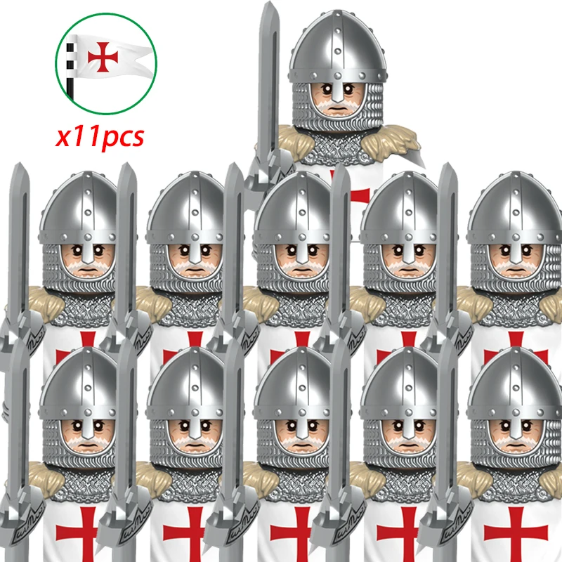 Medieval Military Castle Knights Templar Order Rome Figures Set Soldiers War Horse Army Weapons Shield Sword Helmet Bricks Toys