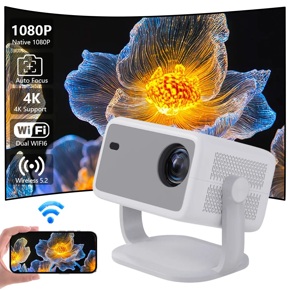

Portable Native 1080P 650ANSI 4K Supported Android 11 360° L018 Projector With Auto Keystone Focus Wifi6 BT5.2 For Home, Office