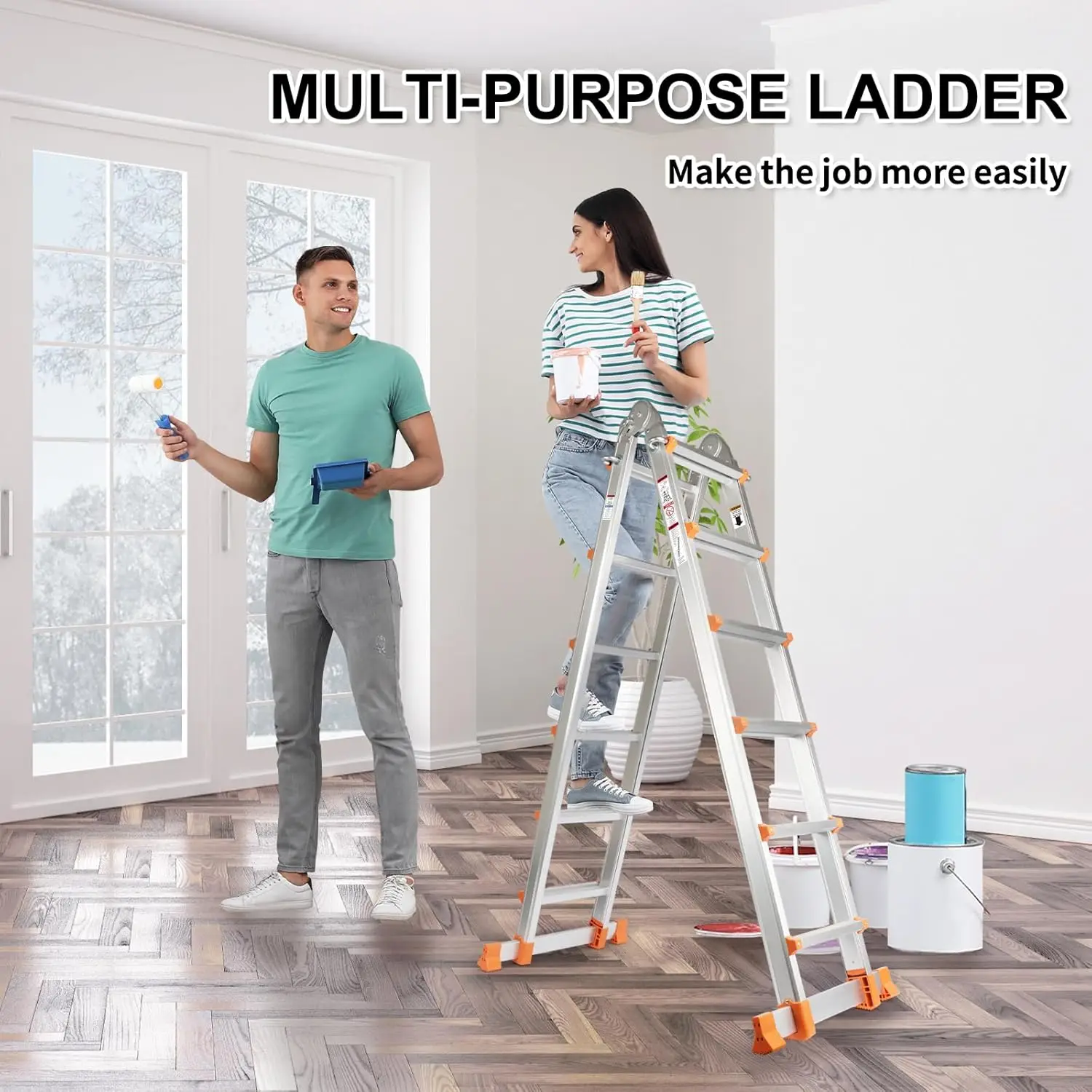 FT, A Frame 4 Step Extension Ladder,with Anti-Slip Stabilizer Bar,Multi Position & Storage Folding Ladder, 330 lbs Security Load