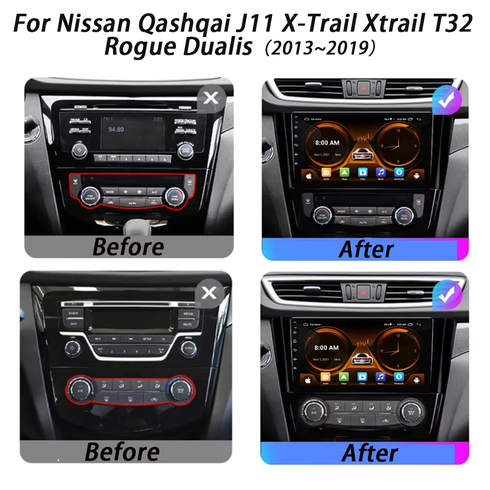 For Nissan Qashqai J11 X-Trail Xtrail T32 Rogue Dualis 2013-2019 Android Multimedia Video Player GPS Navigation Stereo Head Unit