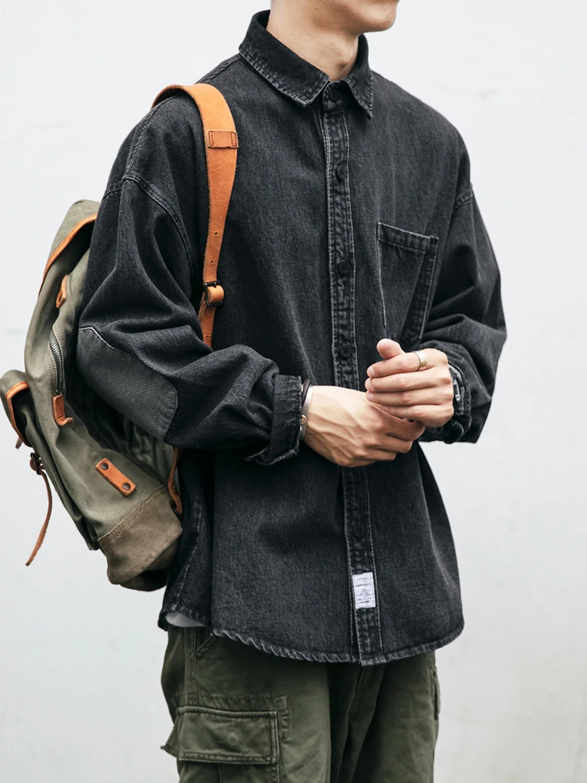 

Waed Denim Long Sve Casual irt Men's Spring Autumn Vintage Large Size Jaet Trendy Workwear Classic Straight Fit Jeans