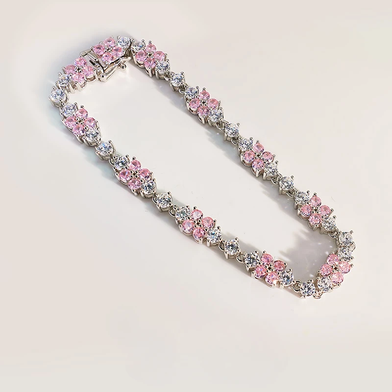 

New pink diamond 925 silver bracelet with high carbon diamond, simple and niche, sweet, layered and high-end wedding jewelry