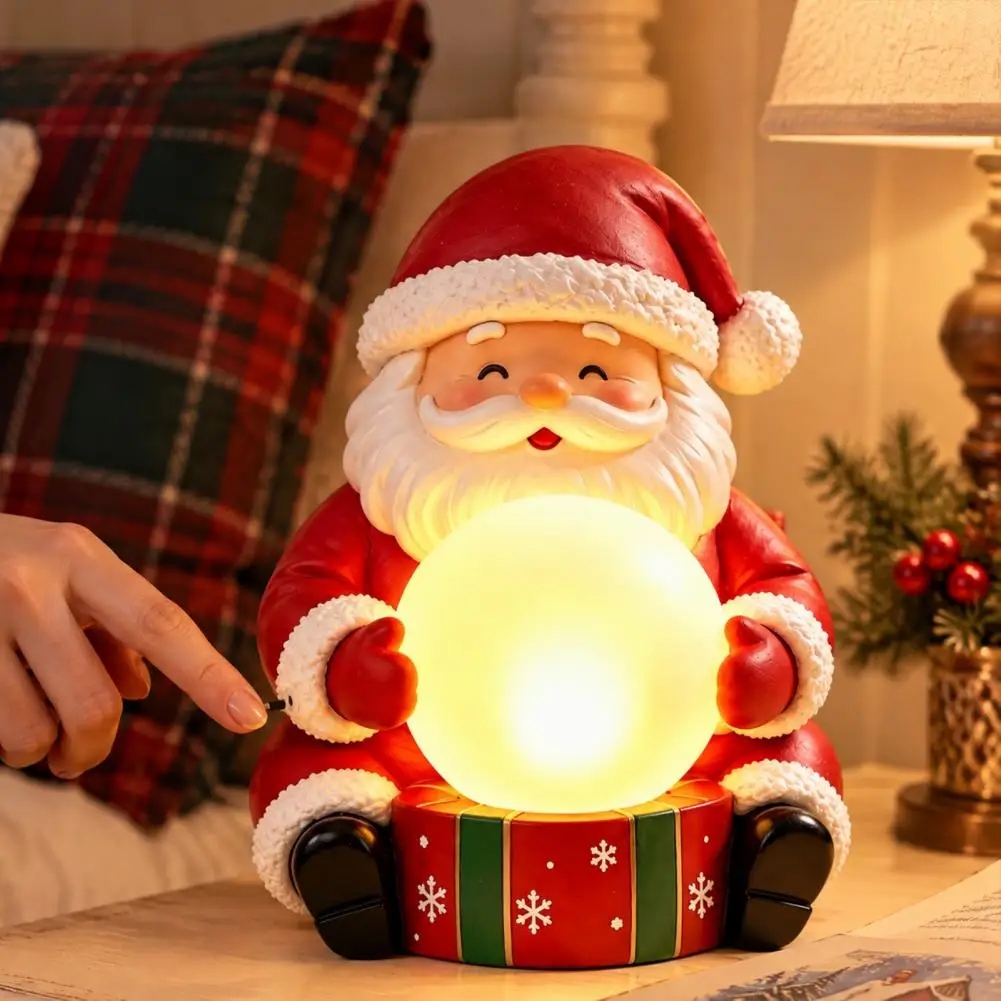 Light Up Santa Claus Figurine, Christmas Statue Holding Glowing Crystal Ball, Warm Night Light, Tabletop Ornament For Home Decor