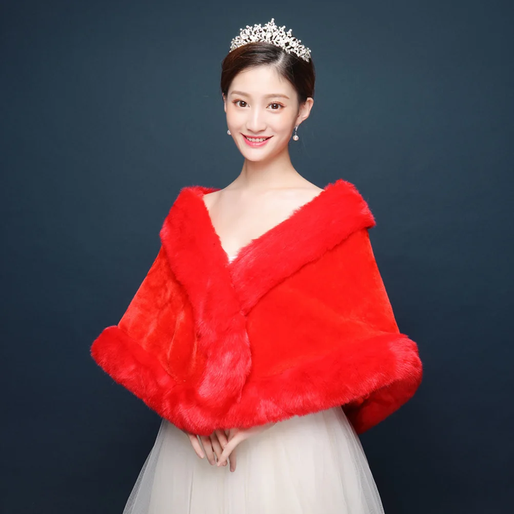 

Shawl Warm Winter Cape For Women Fashion Elegant Bridal Wedding Party Wrap Red Thick Cappa Dress Accessory