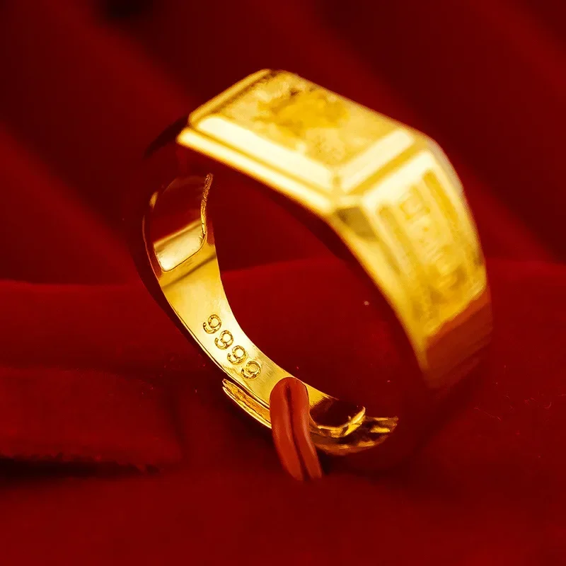 

9999 Real Gold 24K Fa Cai Paper Ring Pure Gold Paper Pattern Opening Ring Fa Cai Men's Ring