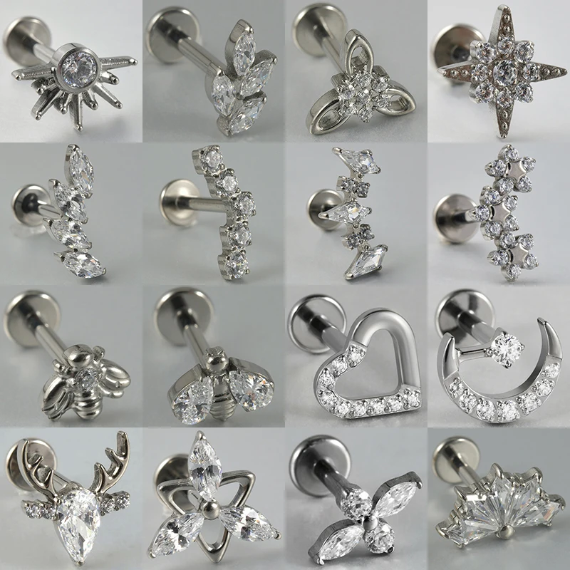 

1PC G23 Solid Titanium Internal Thread Zircon Flower Stud Earrings Rook Helix Stud Tragus Cartilage Lobe Labret Piercing Jewelry