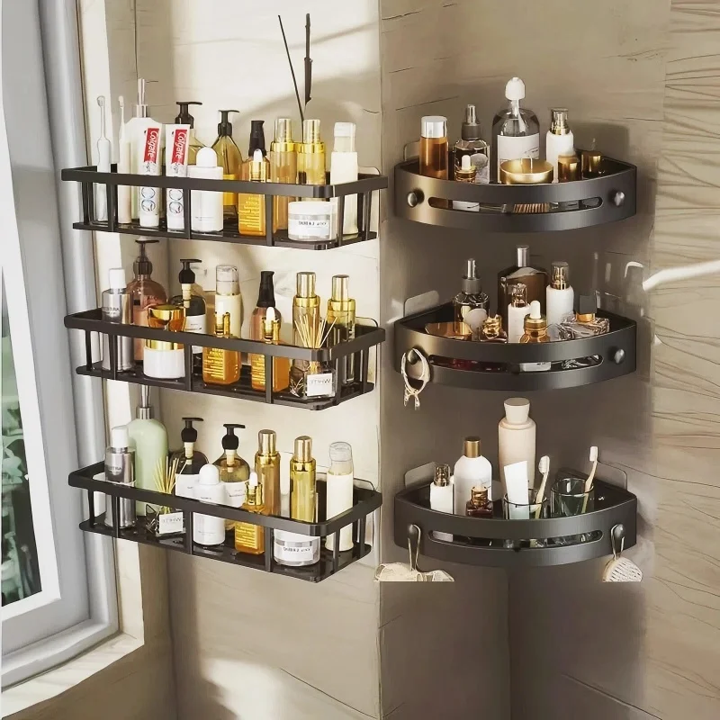 Dreieckiges Badezimmerregal, Toiletten- und Waschraumregal, über der Tür hängender Korb, bohrfreies Handtuch-Aufbewahrungsregal, moderne Haushaltsartikel