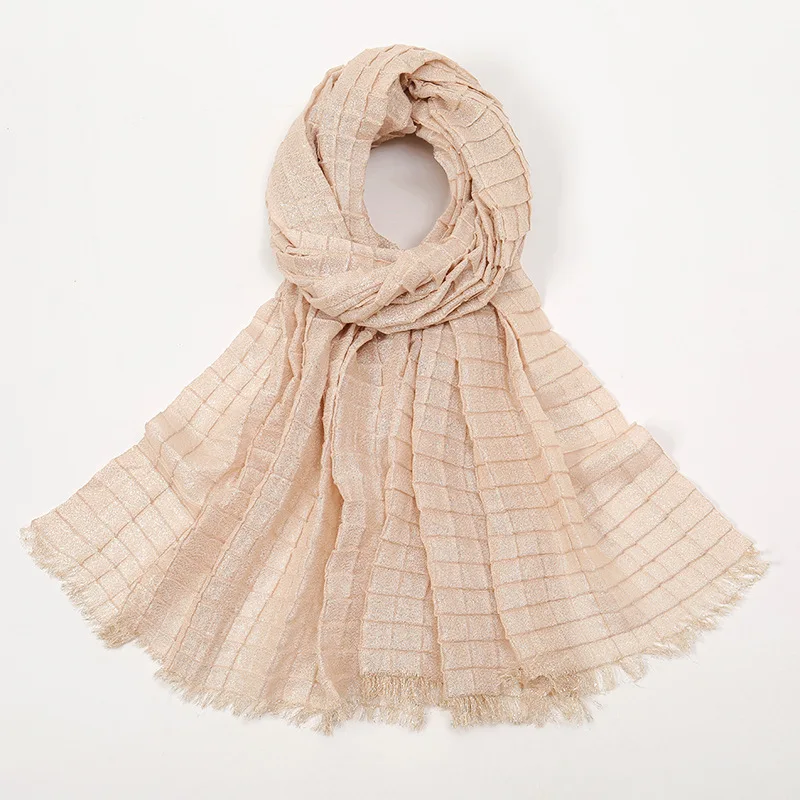 شالات وركس سادة مربعات للتجاعيد للسيدات ، لمعان لامع ، لف عقال مطوي ، أوشحة مجعدة صلبة ، حجاب إسلامي ،