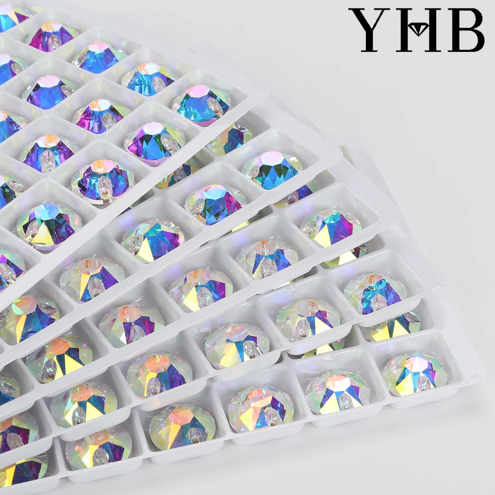YHB sprzedaż hurtowa XIRIUS szklany kryształ AB Moonlight szycie guziki kamienie Flatback naszywane na cyrkonie do toreb na ubrania