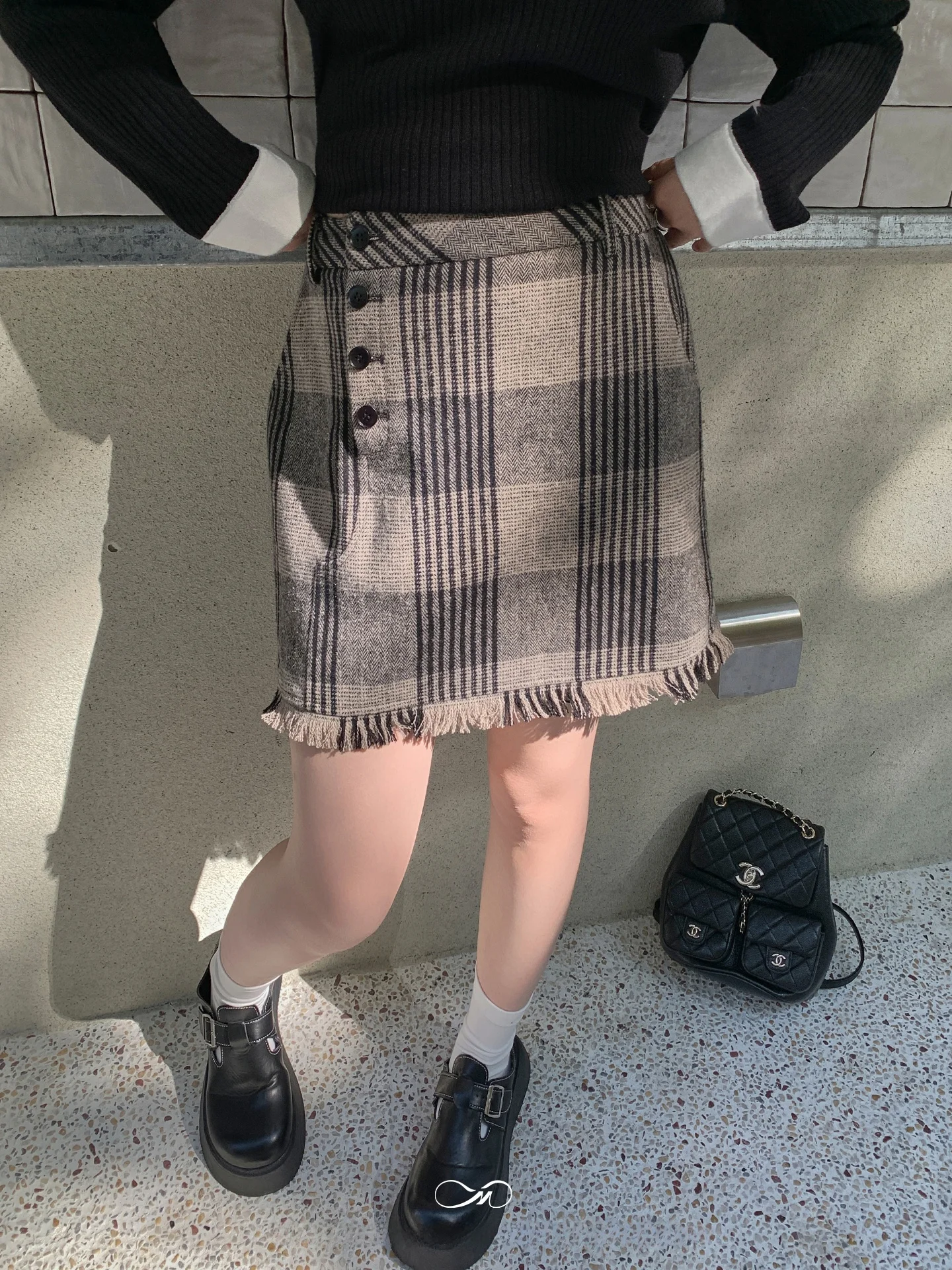 

Женская шерстяная юбка в клетку большого размера с пуговицами, зимняя, с высокой талией, А-силуэт, для полных фигур