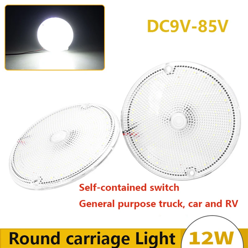 12v24v rv luz interior do porta-malas do carro luz 12w redonda luzes interiores do carro caminhão led cabine luz interruptor transparente 1/2 peças