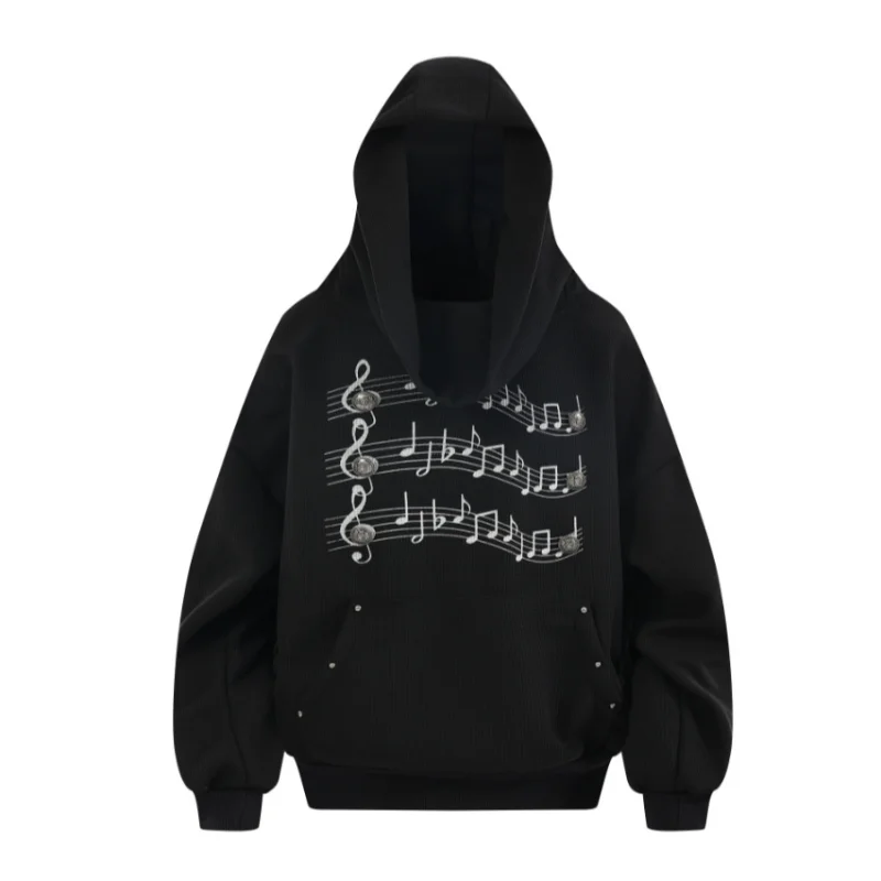 MWJLPWQ American-Style Print Design Hoodie For Men Women Waffle Beaded Long Sleeve Hooded Sweatshirt 2026 Autumn New 21516