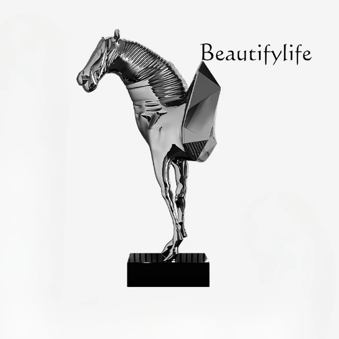 

Light luxury high-end horse head art sculpture floor-to-ceiling large ornament high-end entrance hotel staircase decoration