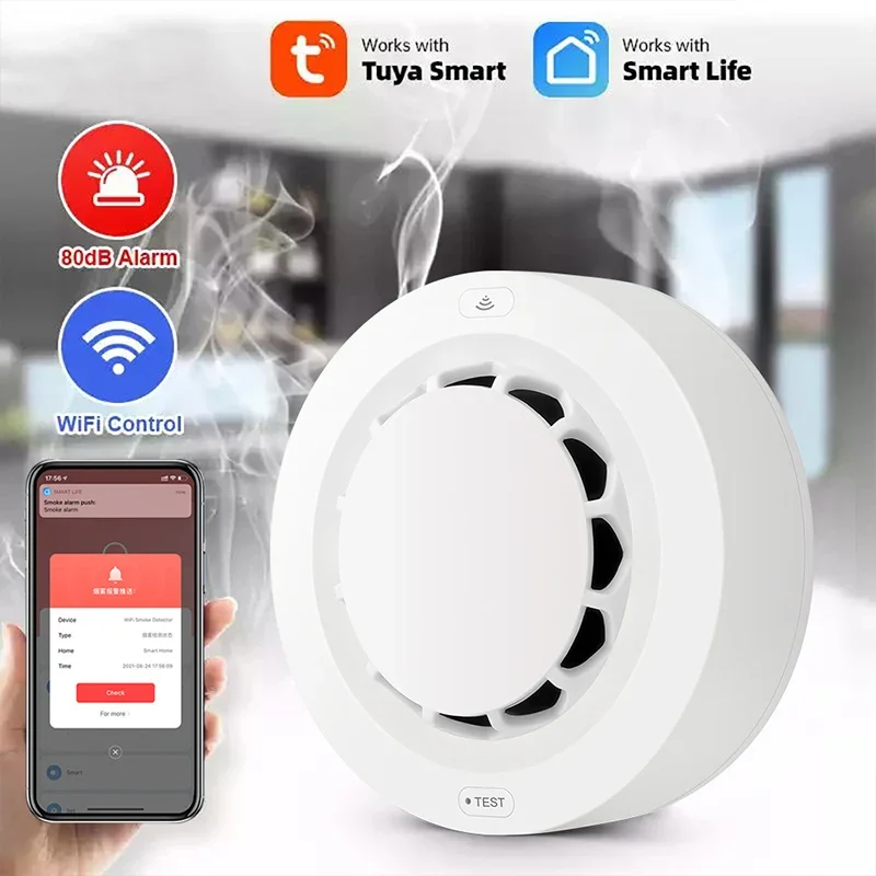 Tuya WiFi Smoke Alarm Fire Protection Smoke Detector Smoke House Combination Fire Alarm Home Security System Firefighters