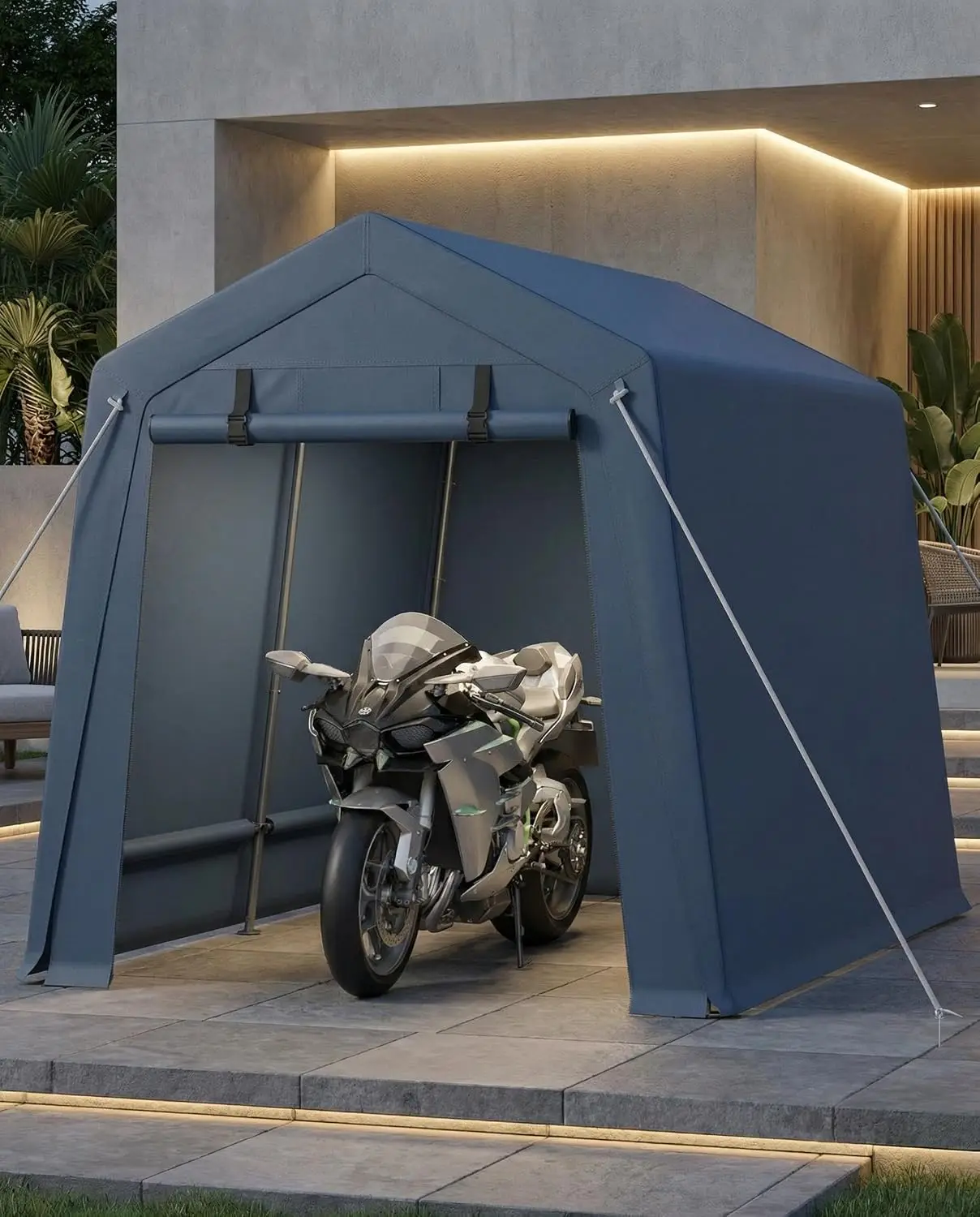 7x10FT Heavy Duty Carport Motorcycle Shed Outdoor Waterproof Bike Tent Roll-Up Door Portable Garage Ventilation, Customized
