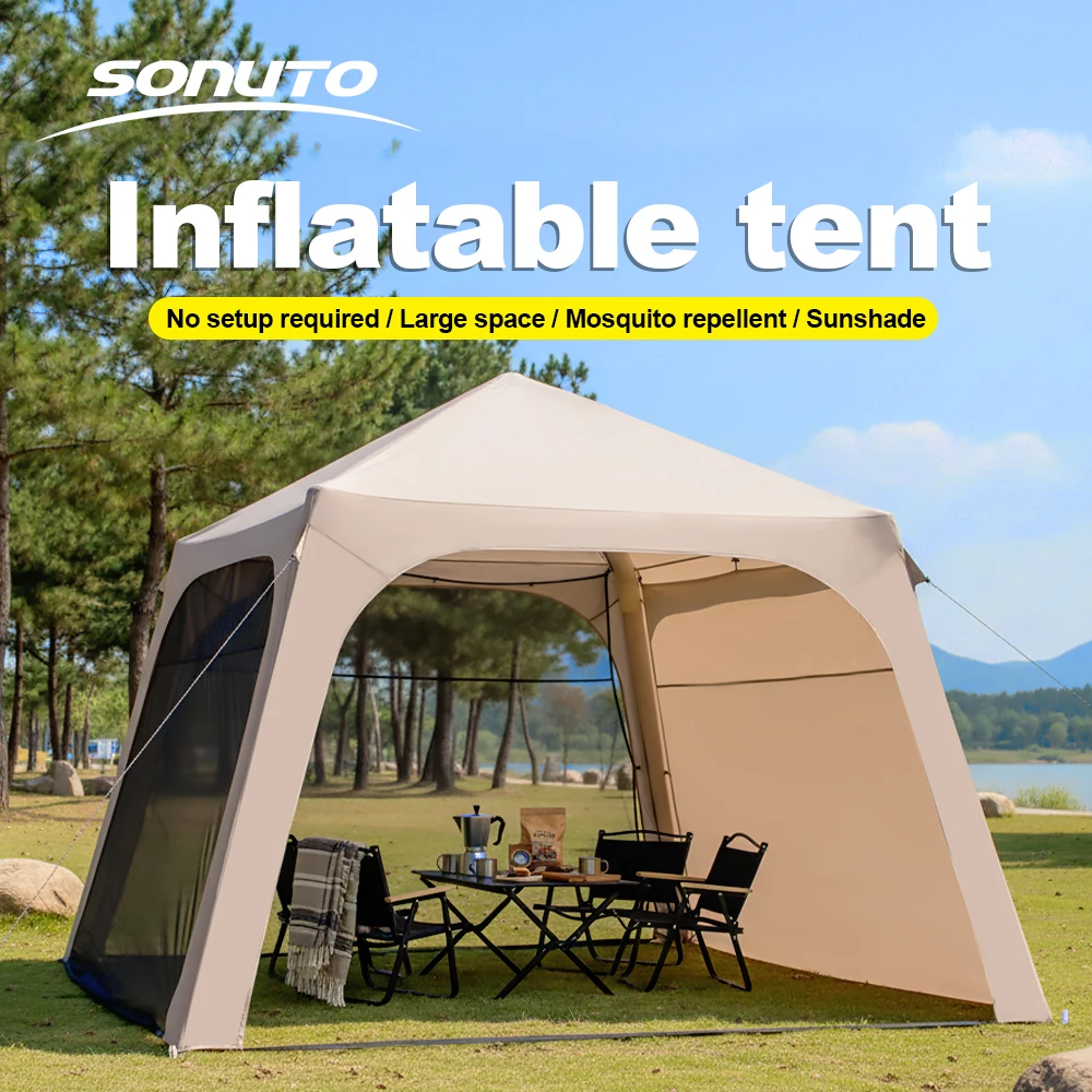 Sonuto Instant Setup Inflatable Tent, 3x3m Quick Inflation Air House Tent, Portable Easy Setup Large Camping Tent with Bag