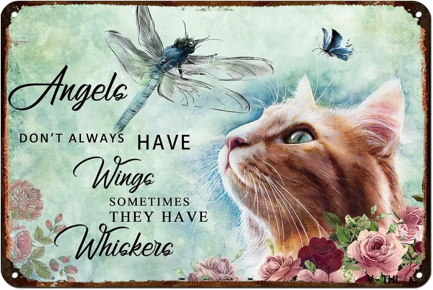 Funny Cat Metal Signs Angels Don't Always Have Wings,  | Aluminum,Vintage Halloween Decor, Cat Memorial, Wall Decor--Tin Sig