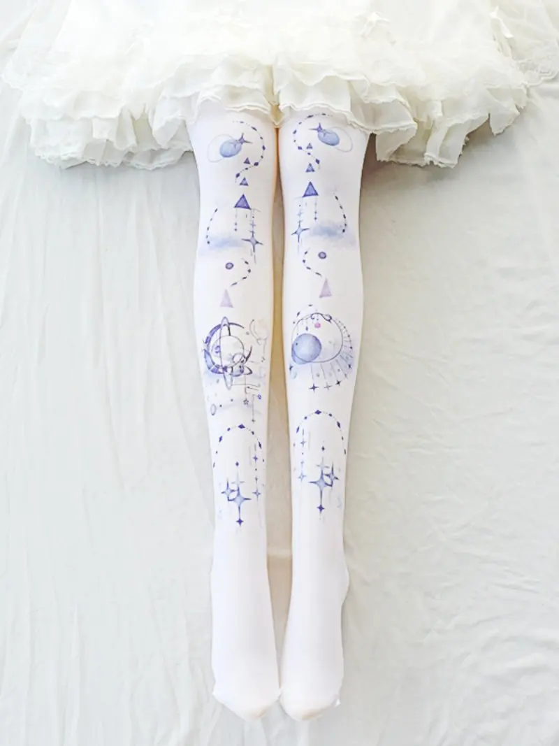Japanese Original Lolita Printed Stockings Sweet and Cute Printed Lolita Bottoms Lo Girl Pantyhose with Autumn and Winter