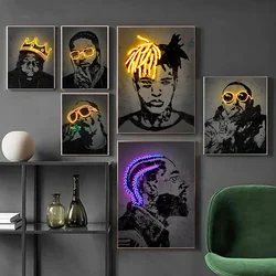 Colourful Neon Hip Hop Rapper Star Wall Art Poster Prints Abstract Graffiti Canvas Painting Picture for Living Room Home Decor