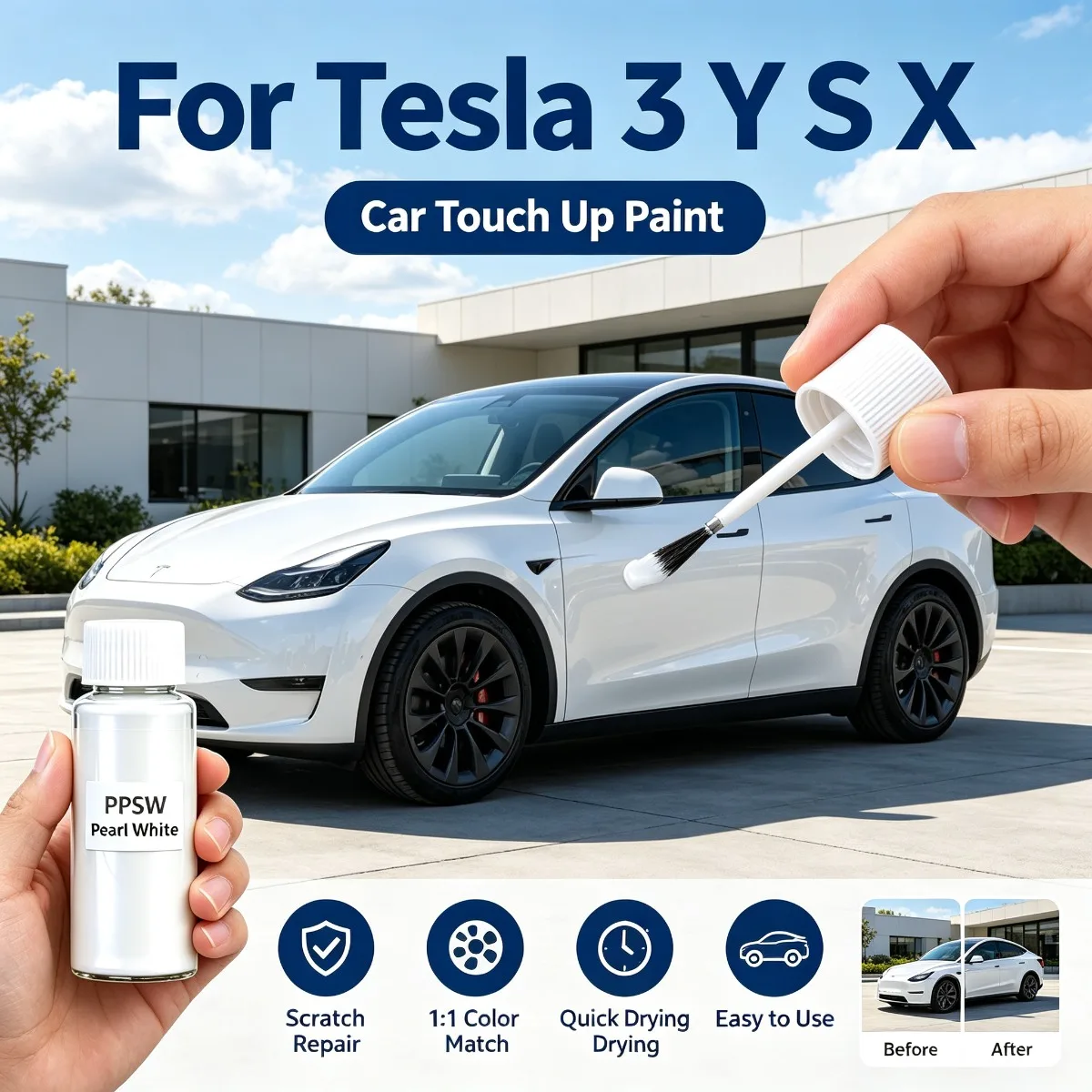 For Tesla Model 3 Y X S Car Paint Wheel Scratch Repair Pen PBSB PMNG PPSB PPSW PPMR PN01 PN00 PR01 Black Silver Blue White Gray