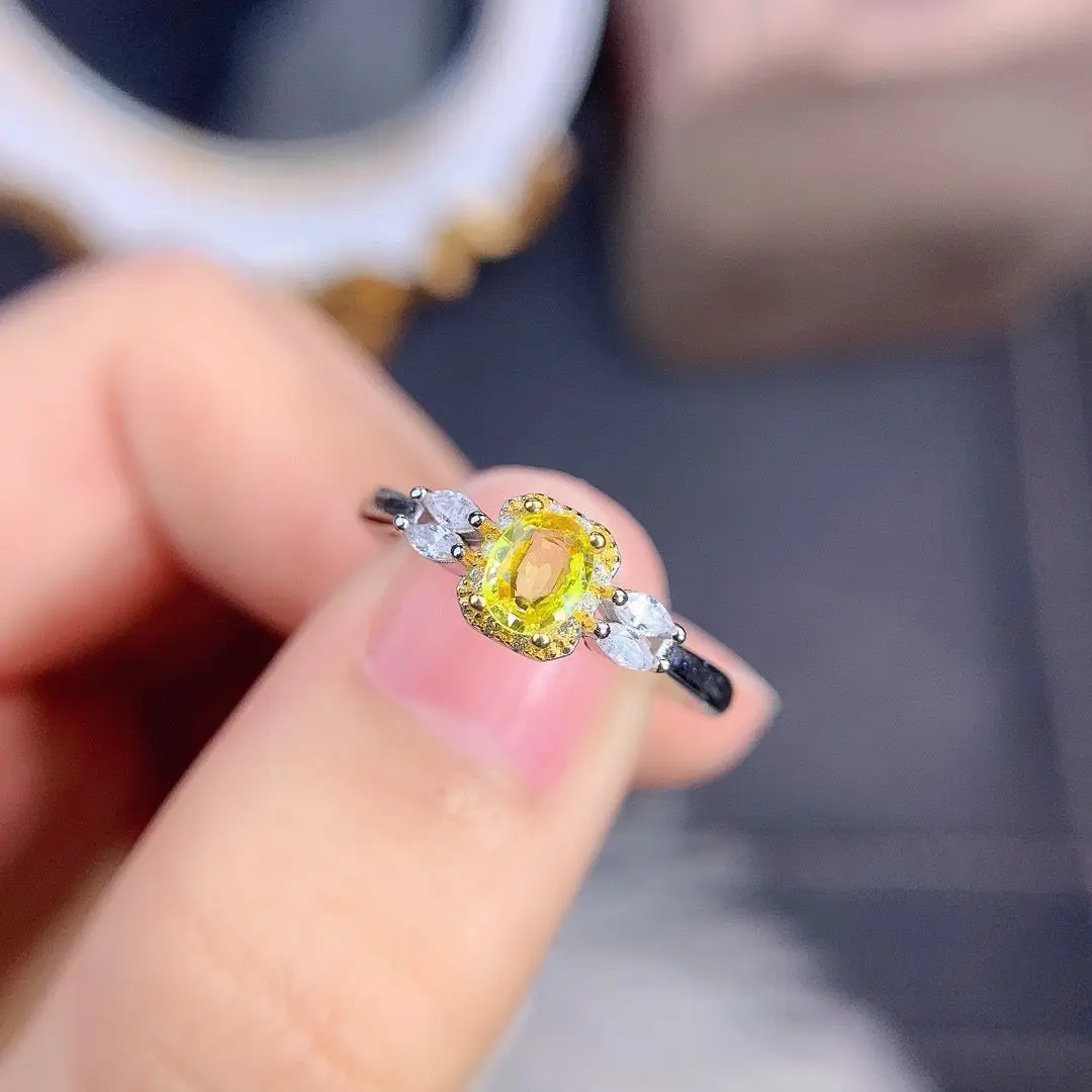 ZECAA Yellow Sapphire Fine Jewelry Woman Sapphire Ring With Natural Yellow Sapphire Gemstone 4*5mm Lady Sapphire Ring Jewelry