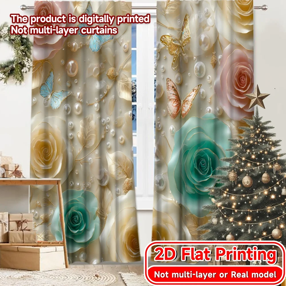 2D Flat Printing,2pcs Elegance Blooms Minimalist Chic Curtains Semi-Sheer Curtains Decorations Inside Use for Bedroom Office