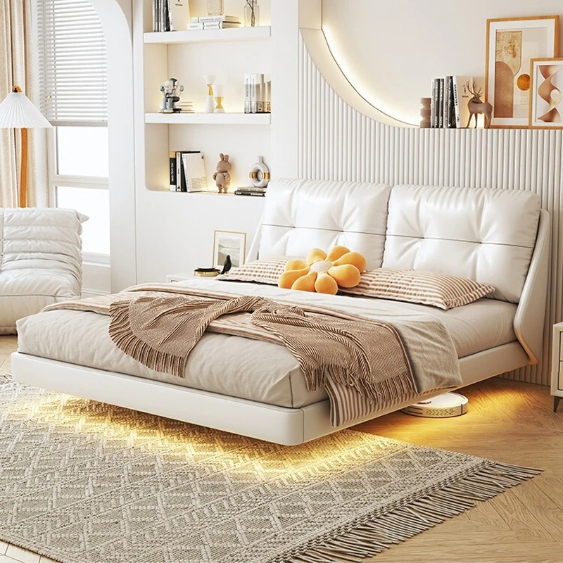 أثاث غرفة نوم حديث من الخشب الصلب مقاس مزدوج لعام 2024، سرير معلق لغرفة نوم عائلية خشبية بسيطة