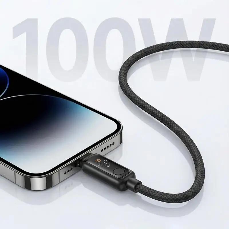 31BA USB C Fast Cord with Touch On Off Display, Real-Time Power Readout, and Black Finish for Bedside, Desk, or Commute Charging