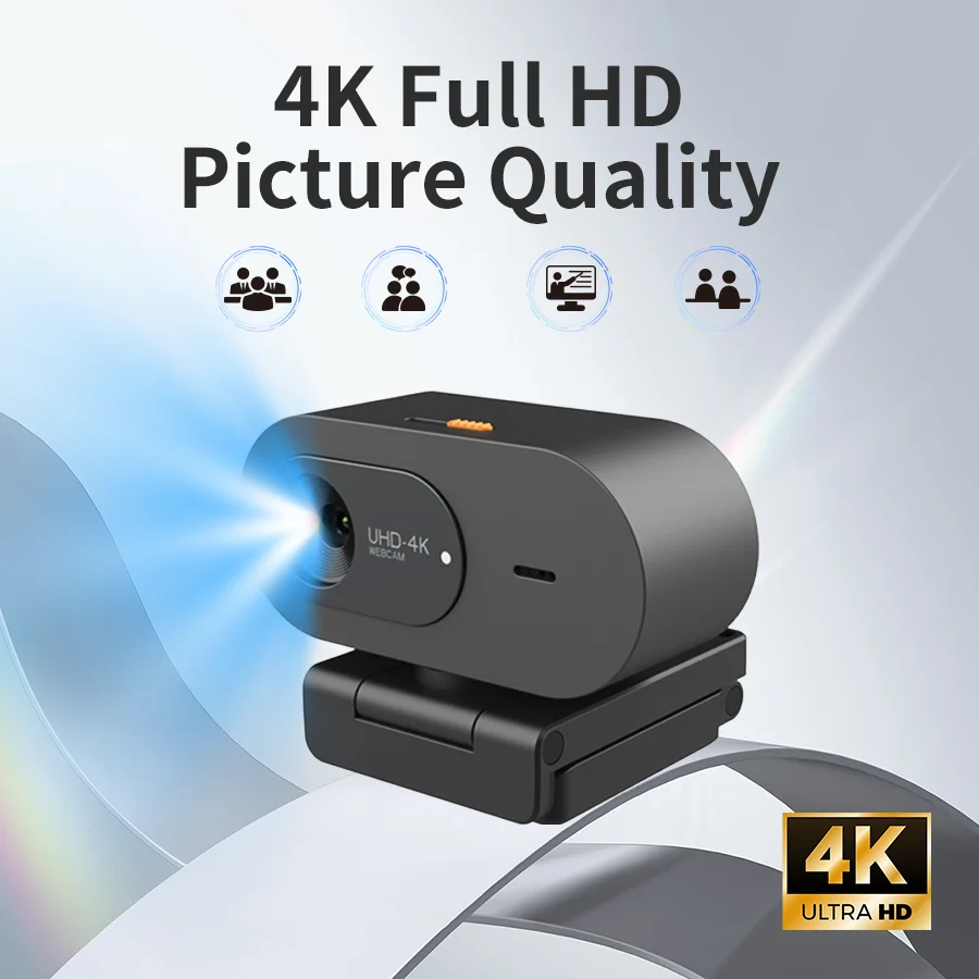 4K Ultra HD Webcam with Privacy Cover, USB Plug and Play, for Video Conference, Online Teaching, Live Streaming
