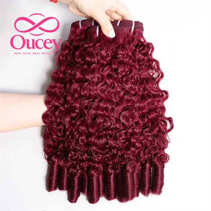 15A 99J Burgundy Burmese Curly Human Hair Bundles Wine Red Hair Extensions 3/4 Bundles Water Wave Deep Curly Raw Hair For Women