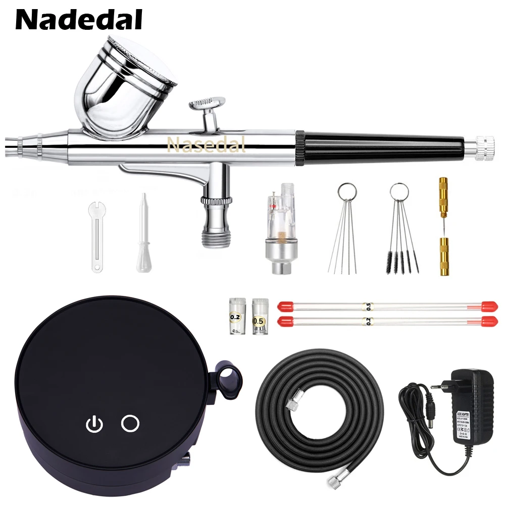 

Nasedal 0.3mm Airbrush Compressor Three Pressure Model 7cc Dual Action Air Brush Spray Gun for Makeup Nail Tattoo