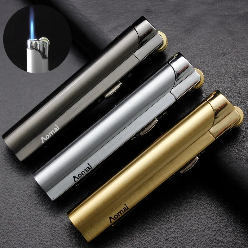 

AOMAI Metal Grinding Wheel Inflatable Lighter Windproof Blue Jet Flame Butane Gas Lighter Smoking Accessories Gadgets for Men