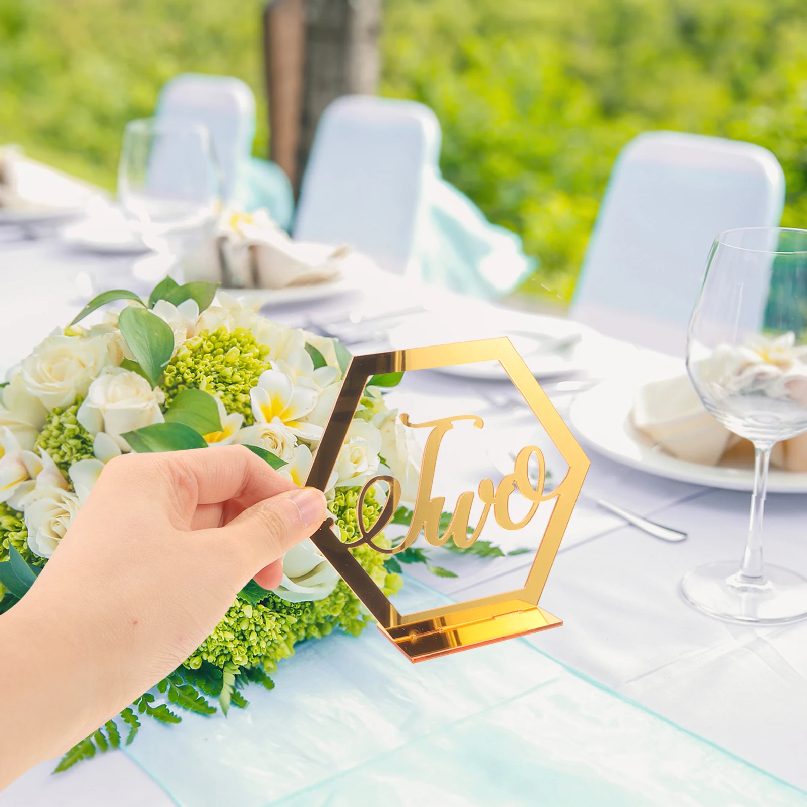 

10pcs Acrylic Table Number Signs Self Stand Golden Elegant Reusable Wedding Banquet Decorations Party Supplies