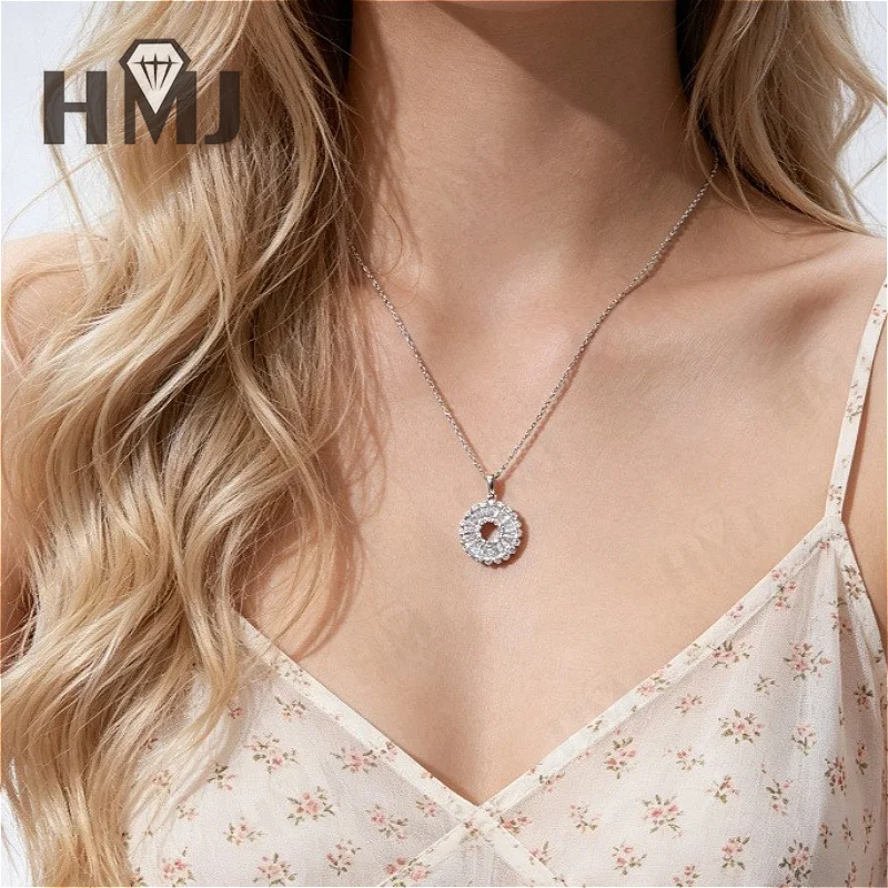 925 Sterling Silber Halskette mit Kreisanhänger, Trapezförmig Geschnittener Moissanit, Hohler Kreis, Edle Schmuckstücke, Geburtstagsgeschenk für Frauen, Charms – Detail 11
