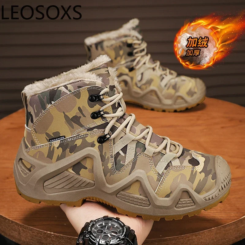 New Winter Shoes Safety Boots Man Lace-up Round Toe LEOSOXS Anti-slip Explosive Style Water Proof  Wear-resistant New High Boots