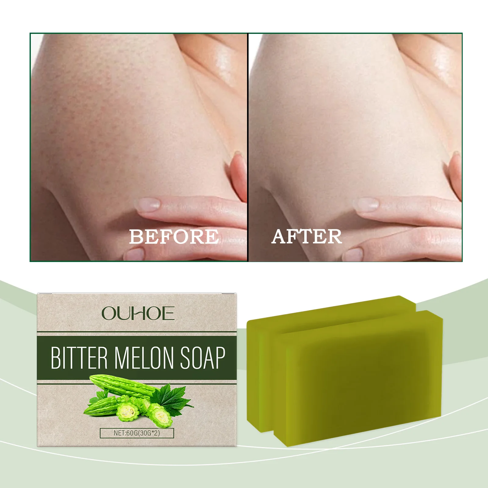 OUHOE Herbal Bath Soap with Bitter Melon: Deeply Clean Pores, Balance Water & Oil, Soothe Skin, Fresh Aroma