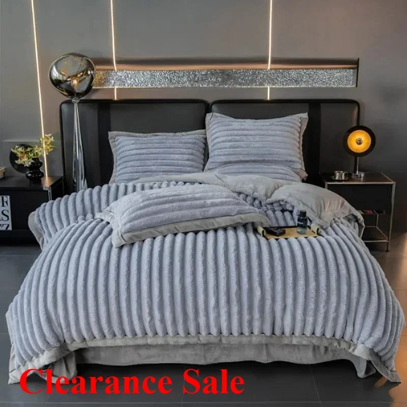 

2025 new winter thickened warm coral fleece 400g ultra-thick vertical rabbit fleece four-piece milk fleece bed sheet