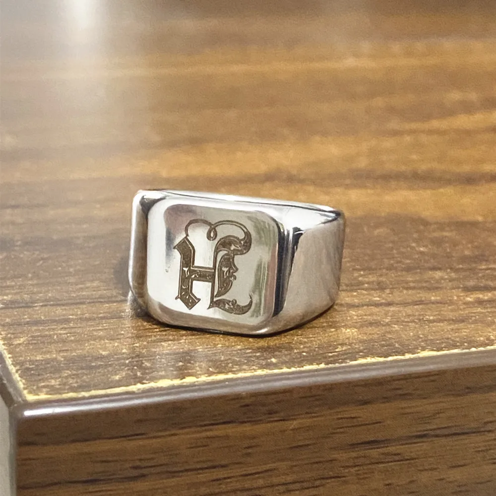 New Stainless Steel Initial Alphabet Letter A Vintage Ring For Men Metal Rock Wedding Wide Love Band Finger Rings Jewelry Gifts