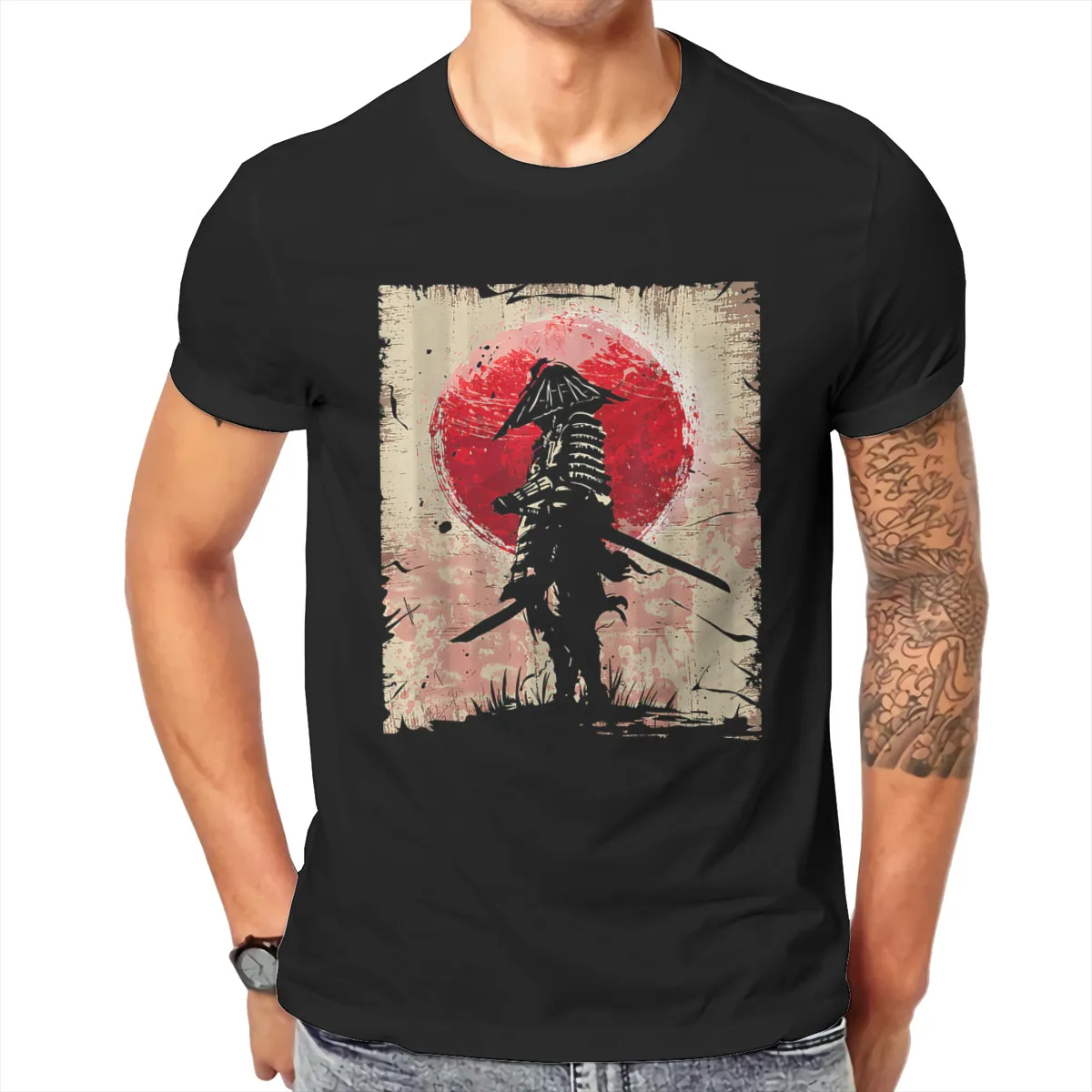 Japanese Art Samurai Vintage Fighter Retro Design T Shirt Men T Shirt Summer anime Cotton T-shirt Tees Streetwear Harajuku