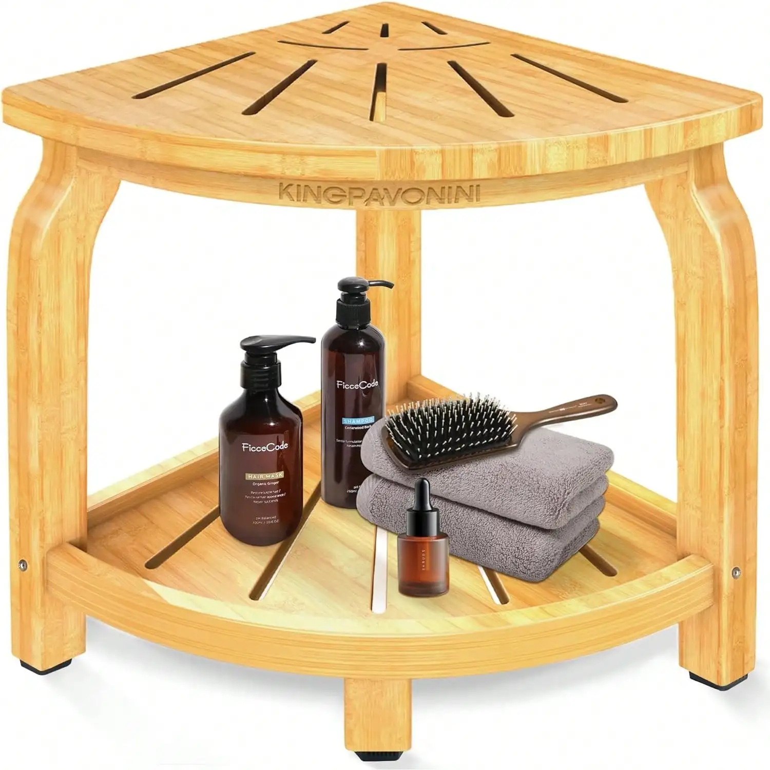 

Сиденье для душа KingPavonini из бамбука, угловое, для бритья ног, с подставкой для ног, водонепроницаемое, с полкой для хранения, для ванной комнаты