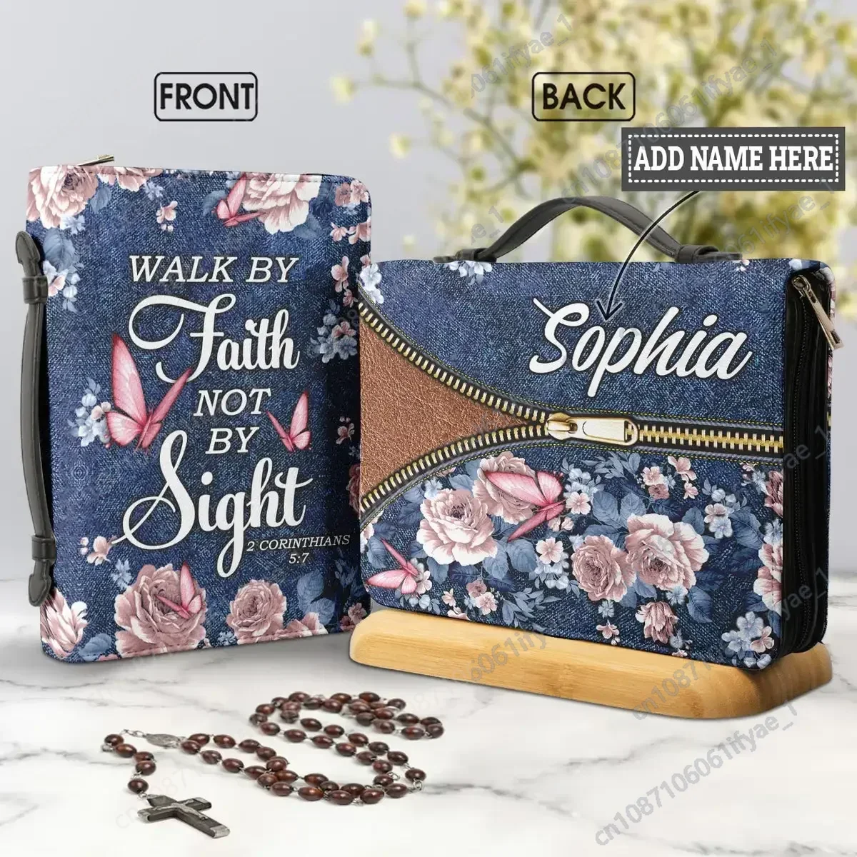 Walk By Faith Not By Sight Handbag for Women Leather Bible Bag Practical Bible Cover Case Ladies Christianity Book Holy Storage