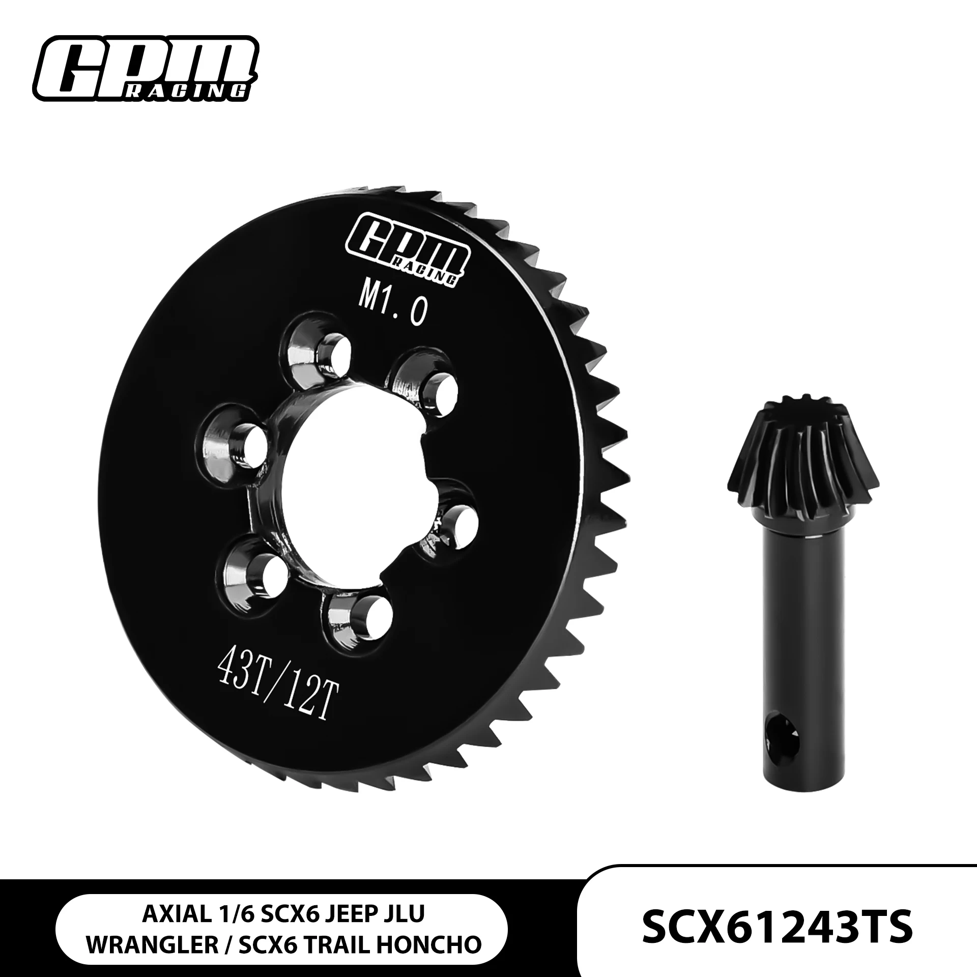 GPM 20Cr Steel Spiral-Cut Ring & Pinion Gear Set 43T / 12T / 1.0 Mod For AXI252007 AXIAL 1/6 SCX6