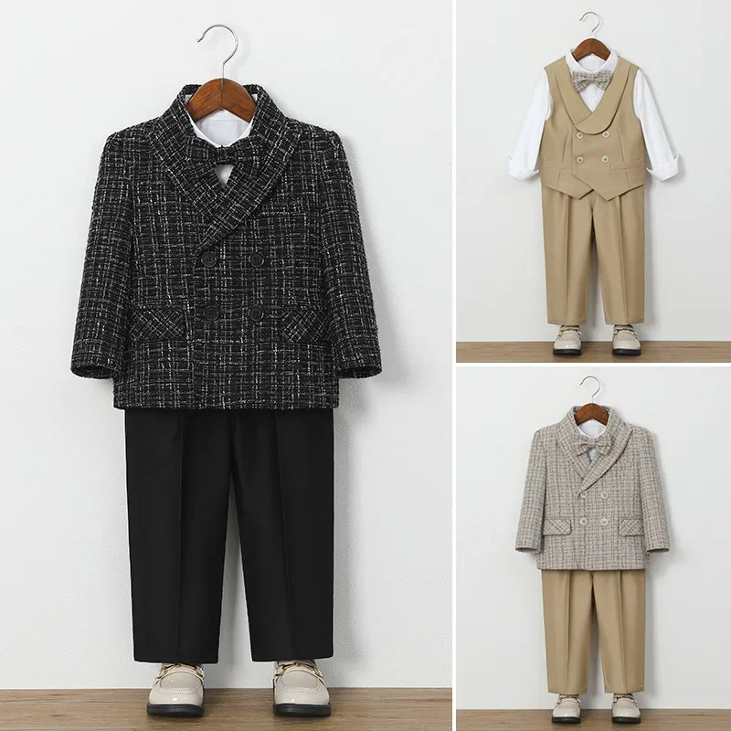 Autumn Boys Suit Set British Style Kids Wedding Pageant Blazer Outfit Formal Boy Birthday Piano Recital Host Performance Costume