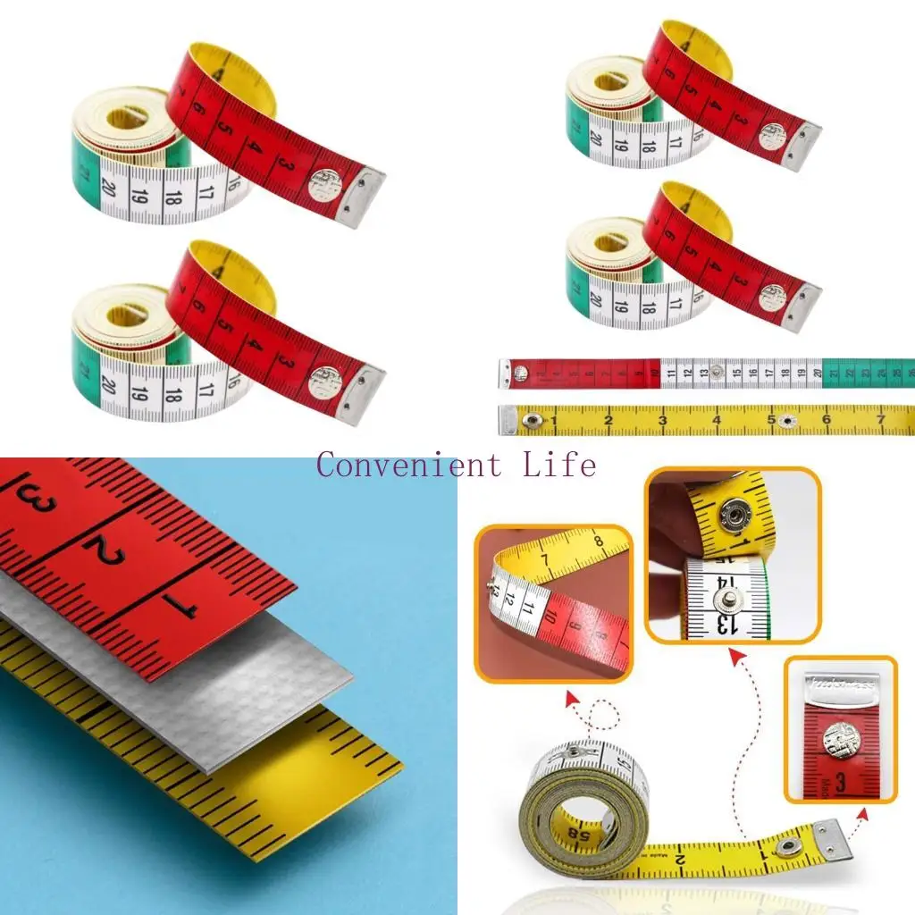 

L1EE 2Pcs Flexible 1.5m Soft Tape Measure Color Coded Snaps Measuring Tape Ruler