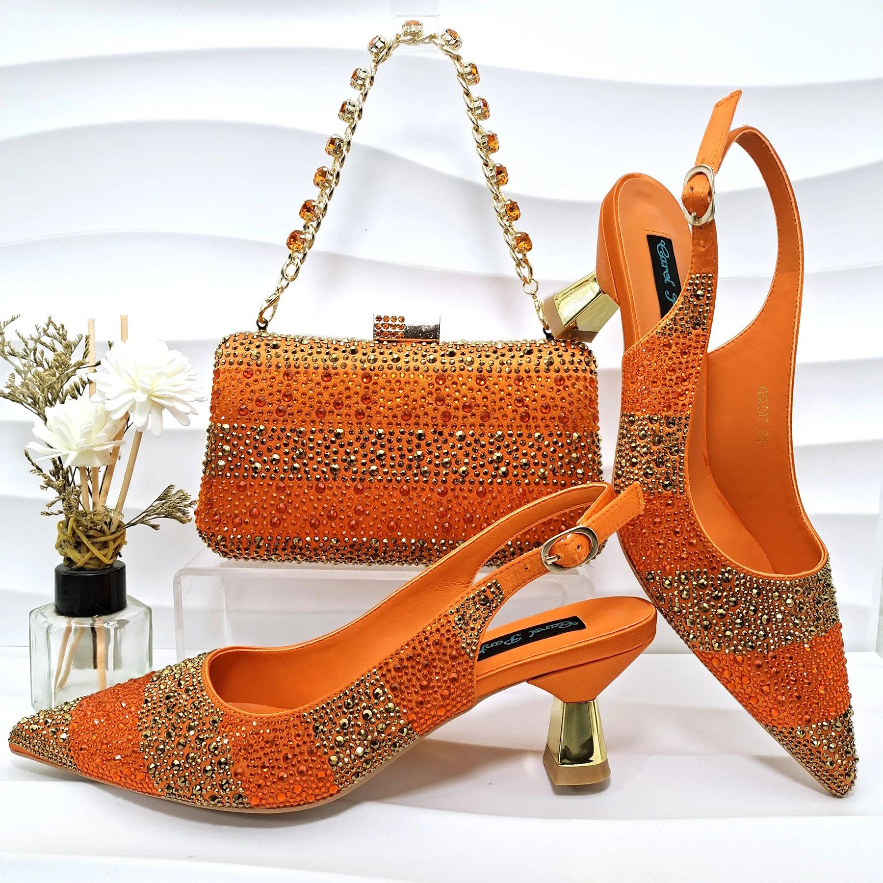 

Doershow Charming Shoes And Bag Matching Set With orange Hot Selling Women Italian Shoes And Bag Set For Party Wedding! HGF1-9