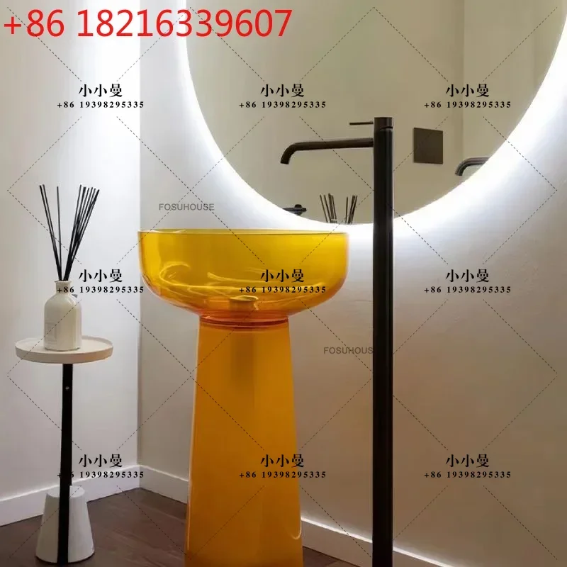 YAOTransparent Resin Pedestal Basin Light Luxury Colored Bathroom Sinks Round Floor-standing Washbasin Italian Bathroom Accessor
