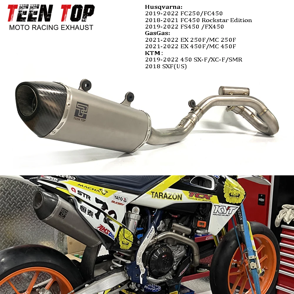 Offroad Bike Escape Exhaust Full System For KTM 450 SX-F/XC-F/SMR Exhaust Elbow 2019-2022 Header Link Pipe Muffler Slip on